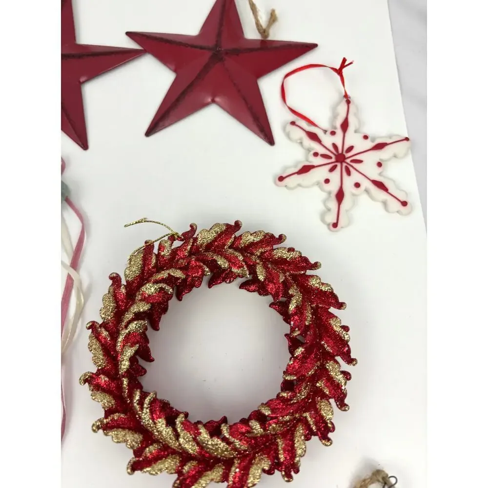 Lot of 22 Holiday Ornaments Christmas Stars Wooden Santa‎ Metal Bundle